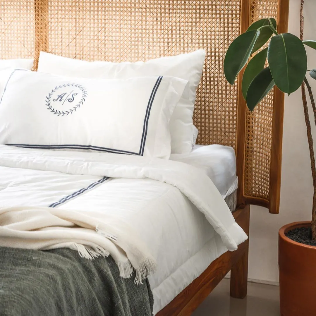 White and Grey - Velvet Embroidery Organic Cotton Bedding Set