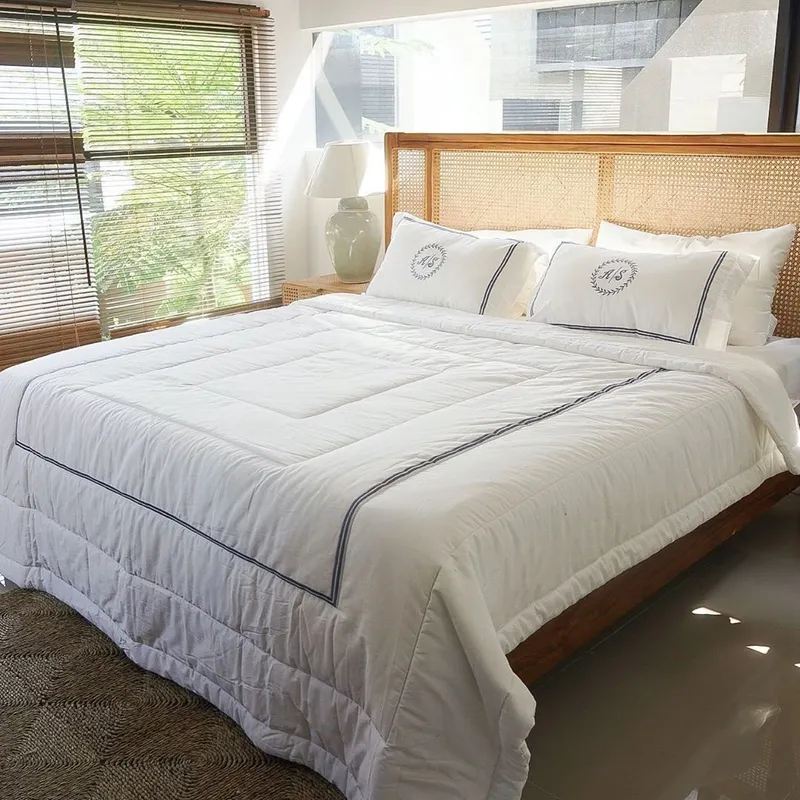 White and Grey - Velvet Embroidery Premium Cotton Bedding Set