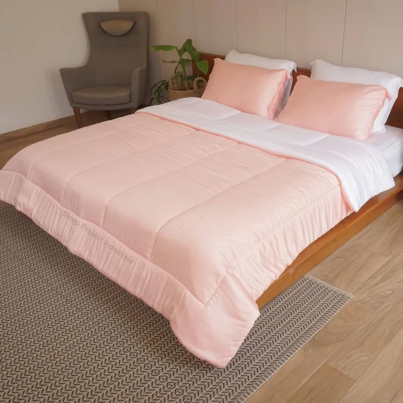 White & Baby Pink - (TENCEL™ Lyocell) Plain Bedding Set