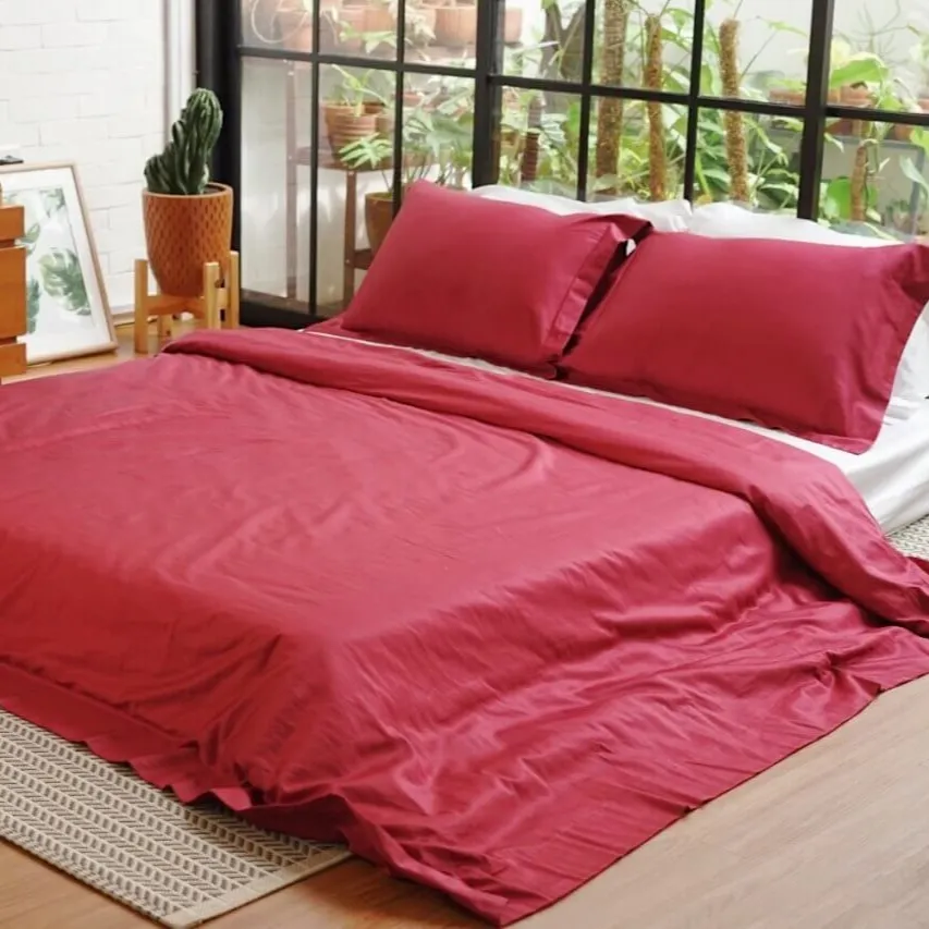 Maroon - Premium Cotton Plain Bedding Set