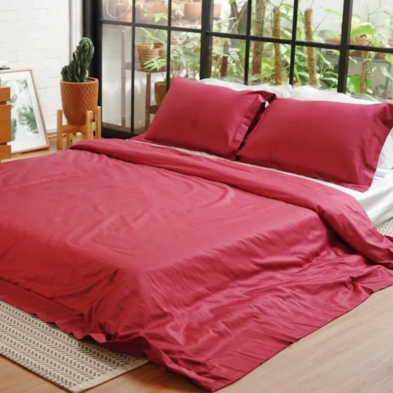 Maroon - Premium Cotton Plain Bedding Set
