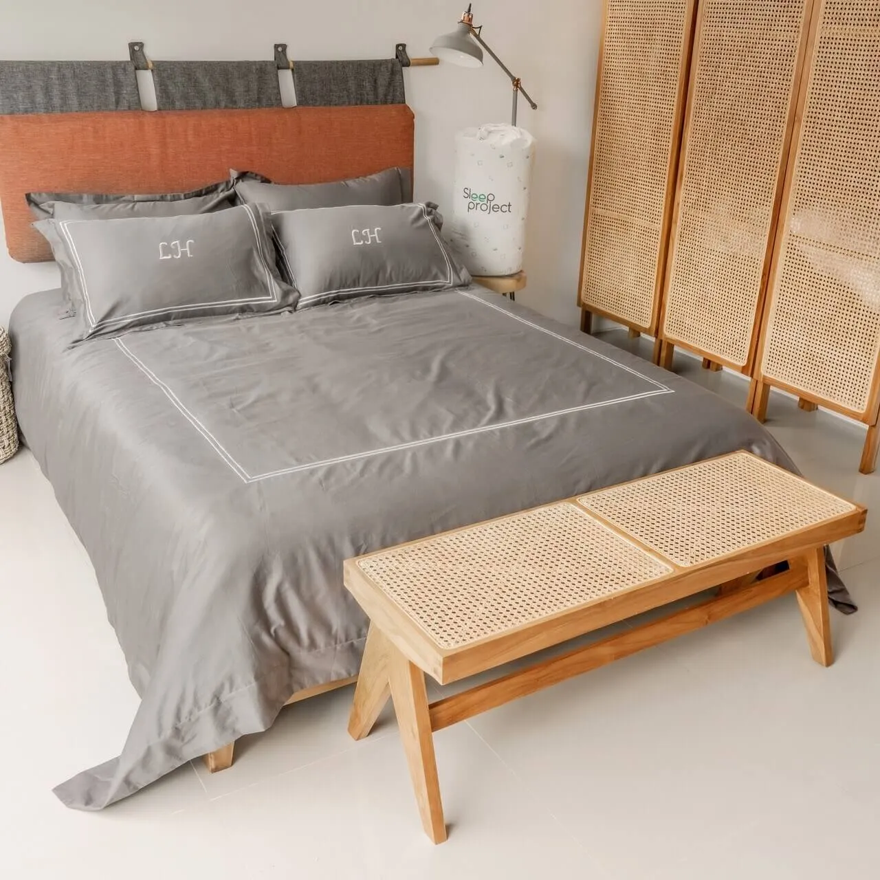 Grey and White - Velvet Embroidery Organic Cotton Bedding Set