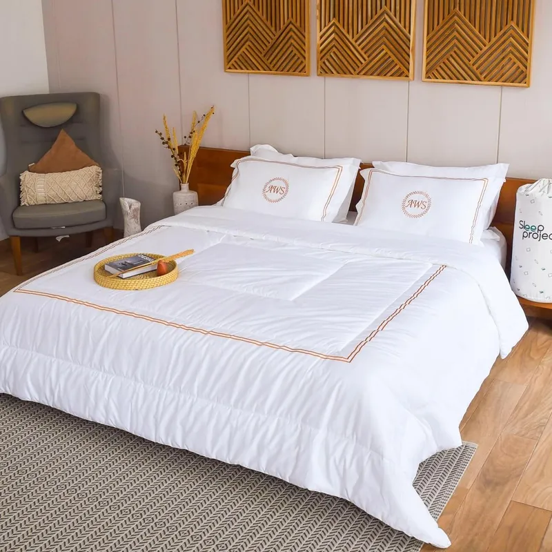 White and Gold - Velvet Embroidery Premium Cotton Bedding Set