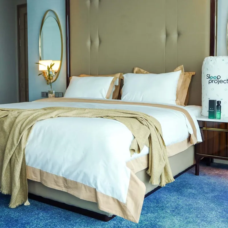 White and Khaki - Velvet Frame Premium Cotton Bedding Set