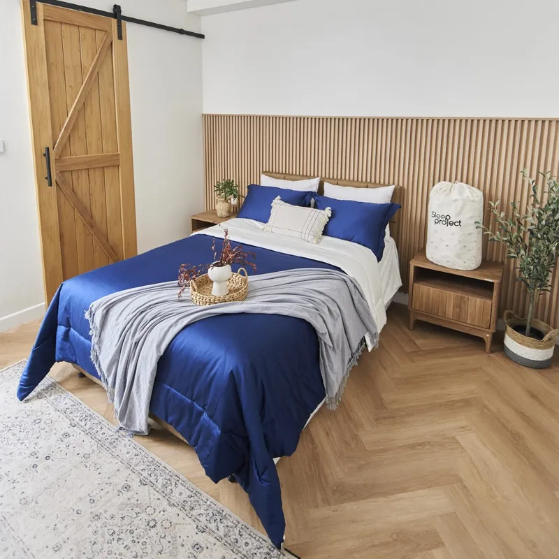 Navy Blue & White - Plain Premium Cotton Bedding Set