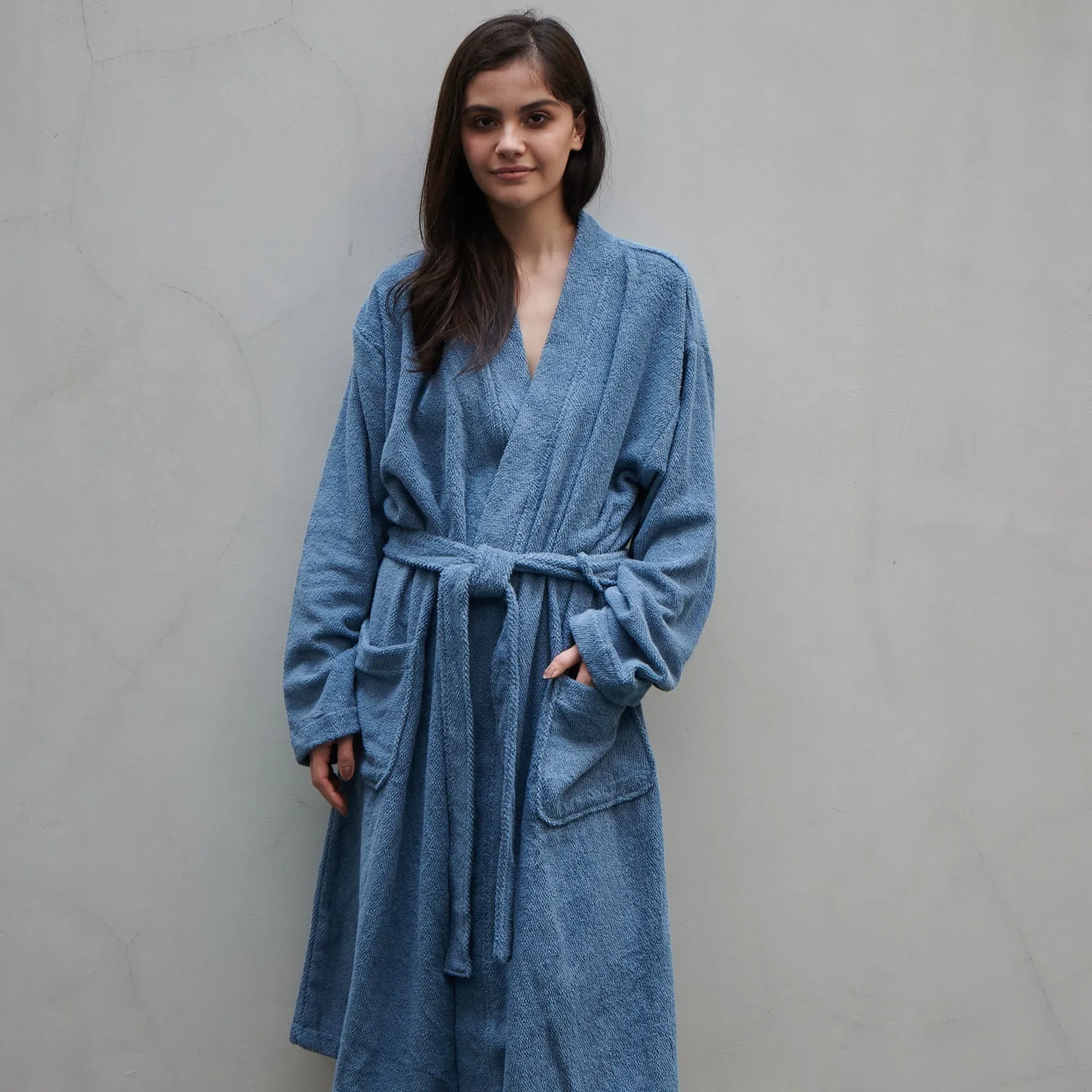 Bathrobe kimono mandi bahan Handuk full katun by Sleep Project - Blue