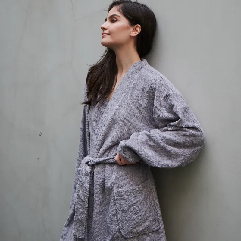 Bathrobe kimono mandi bahan Handuk full katun by Sleep Project - Grey