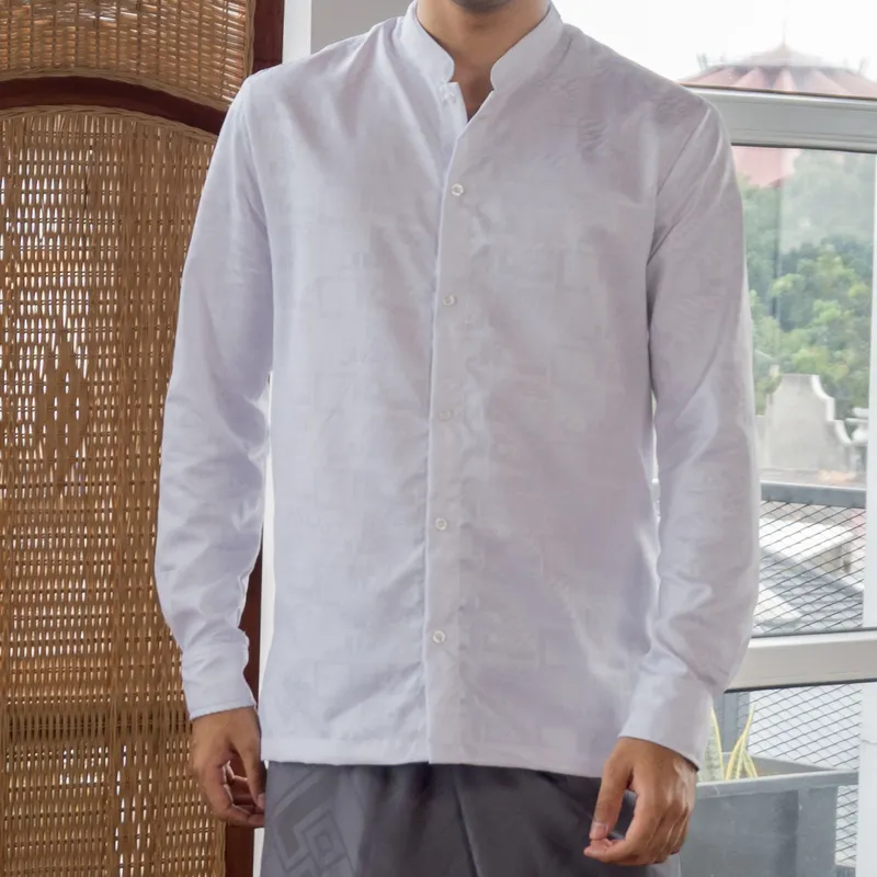 SLEEP PROJECT x MR YOUNG Kemeja Koko Muslim Pria Katun Premium Lengan panjang Warna White