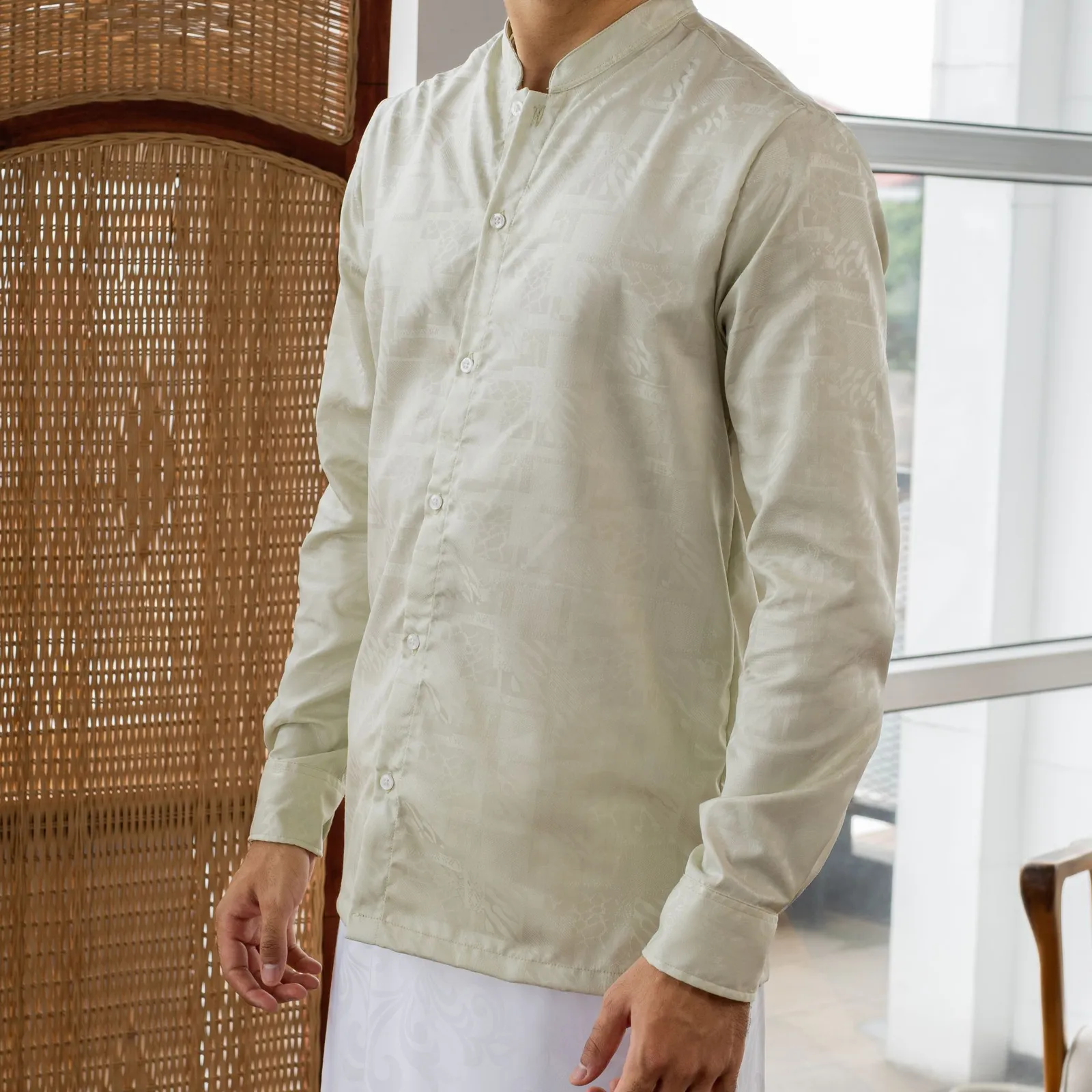 SLEEP PROJECT x MR YOUNG Kemeja Koko Muslim Pria Katun Premium Lengan panjang Warna Mint